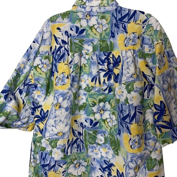 Models Coat Womens Lounge Dress Size 16 Floral Pure Cotton Snap Front Blue Green - Picture 12 of 13